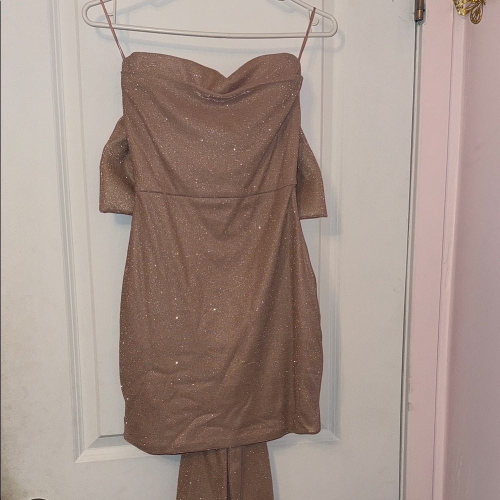 Elegant Off-Shoulder Tan Dress